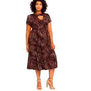 Torrid Leopard Challis Keyhole Midi Skater Dress, Size 3